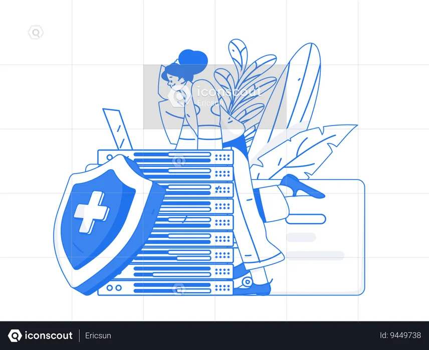 Female working on database security  Illustration