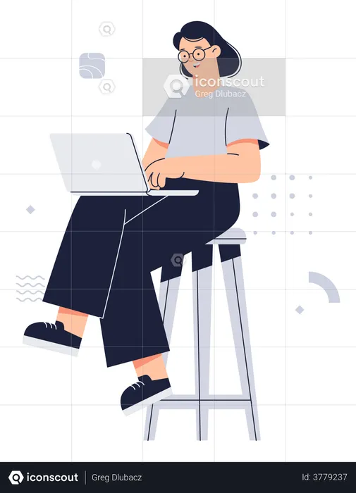 Female Working On Laptop  Illustration