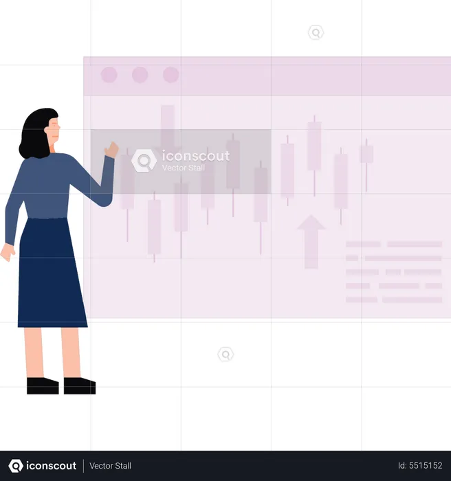 Female working on market analytical graphs  Illustration