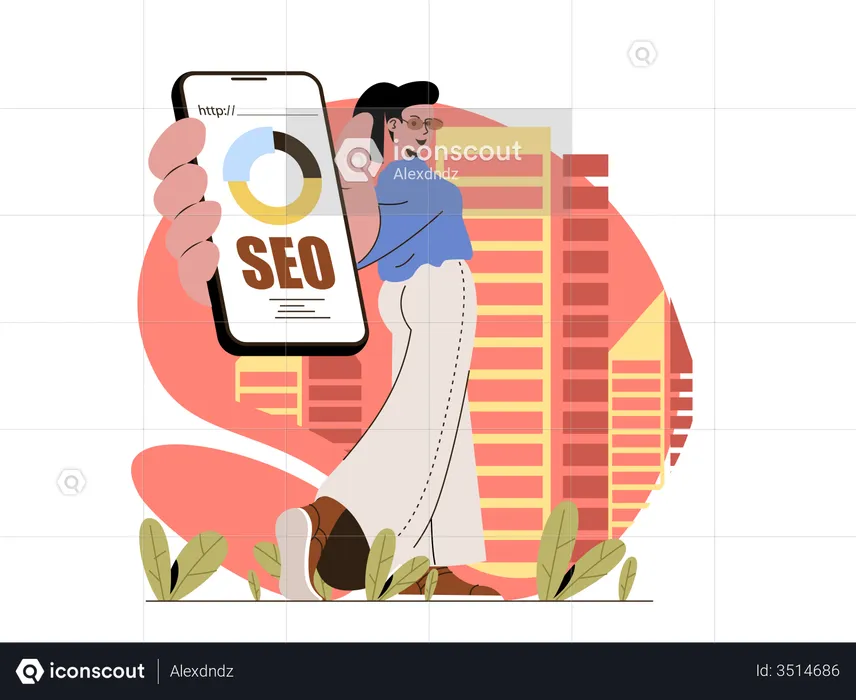 Female Working on SEO Plan  Illustration