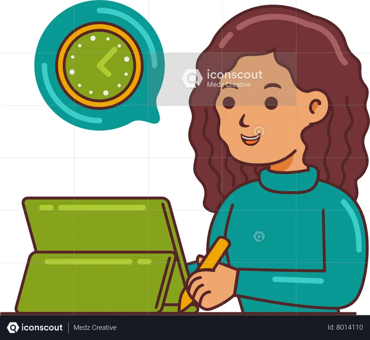 Female Working with Tablet  Illustration