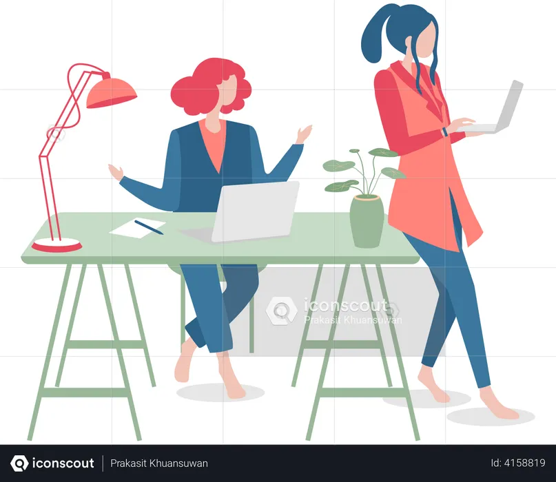Females working in office  Illustration