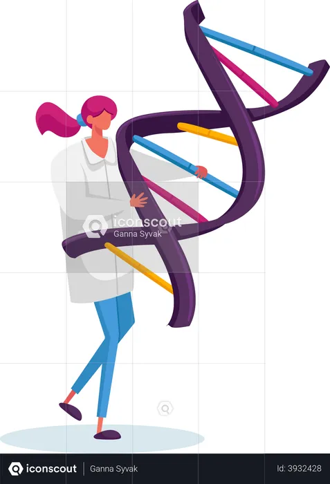 Mulher carrega modelo espiral de DNA humano  Ilustração