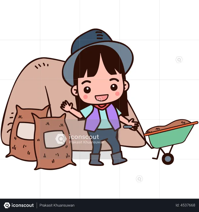 Femme avec sac de graines agricoles  Illustration