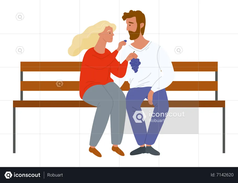 La femelle donne du raisin à son mâle  Illustration