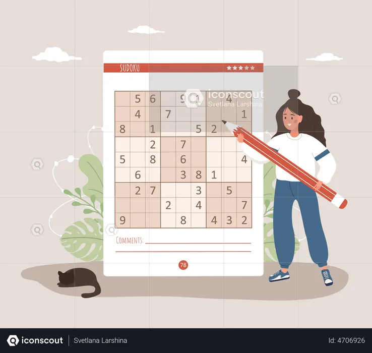 Mulher jogando jogo de Sudoku  Ilustração