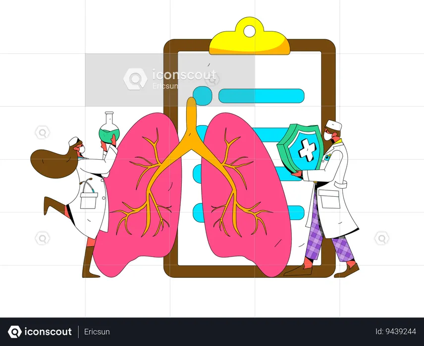 Médica verificando relatório pulmonar  Ilustração