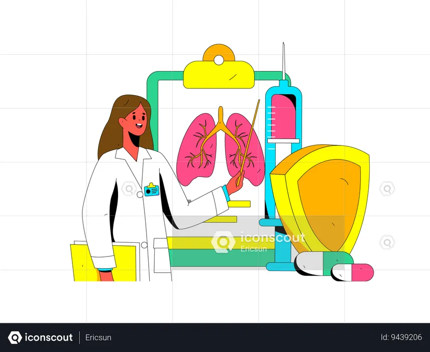 Médica verificando relatório pulmonar  Ilustração