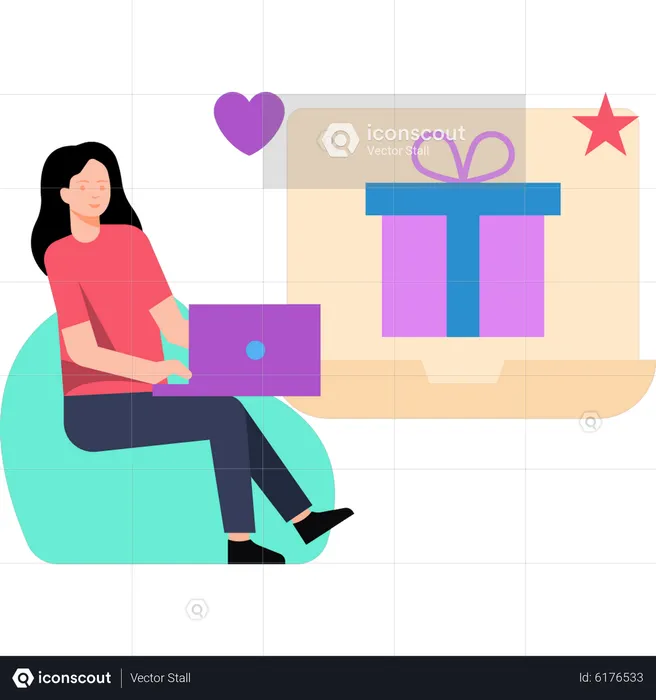 Femme achetant un cadeau en ligne  Illustration