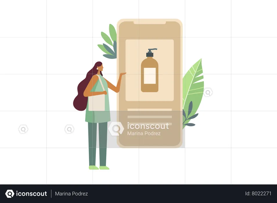 Femme achetant des cosmétiques sur mobile  Illustration