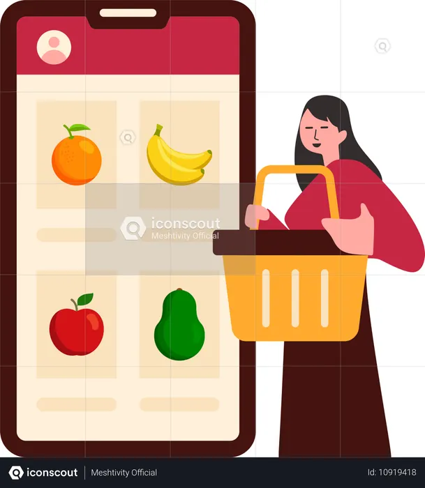 Femme achetant des fruits en ligne  Illustration