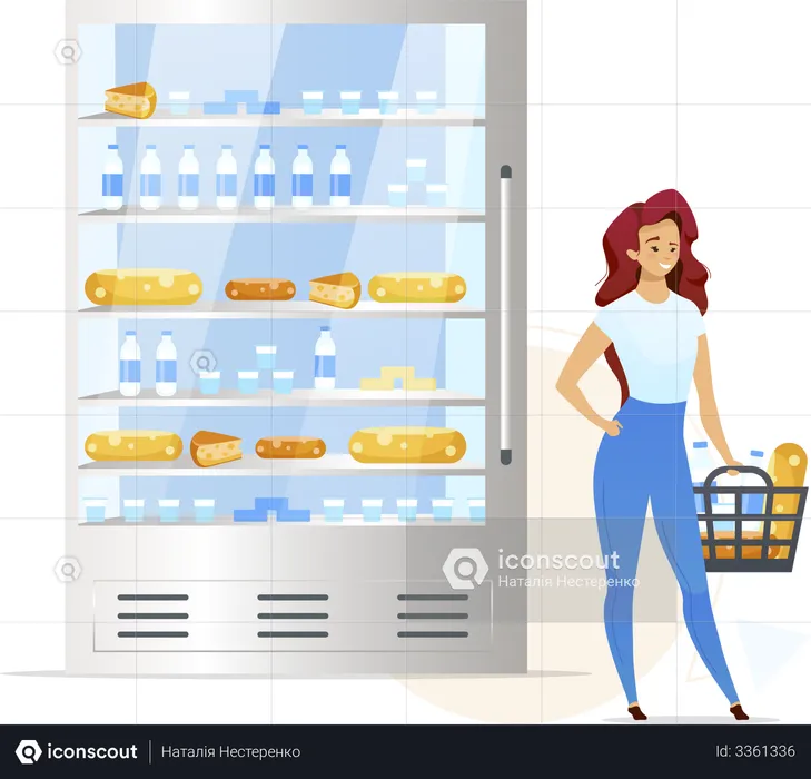 Femme achetant des produits laitiers  Illustration