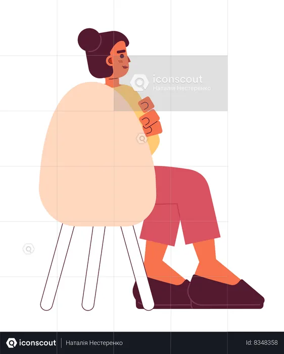 Femme adulte sud-asiatique assise sur une chaise, vue arrière  Illustration