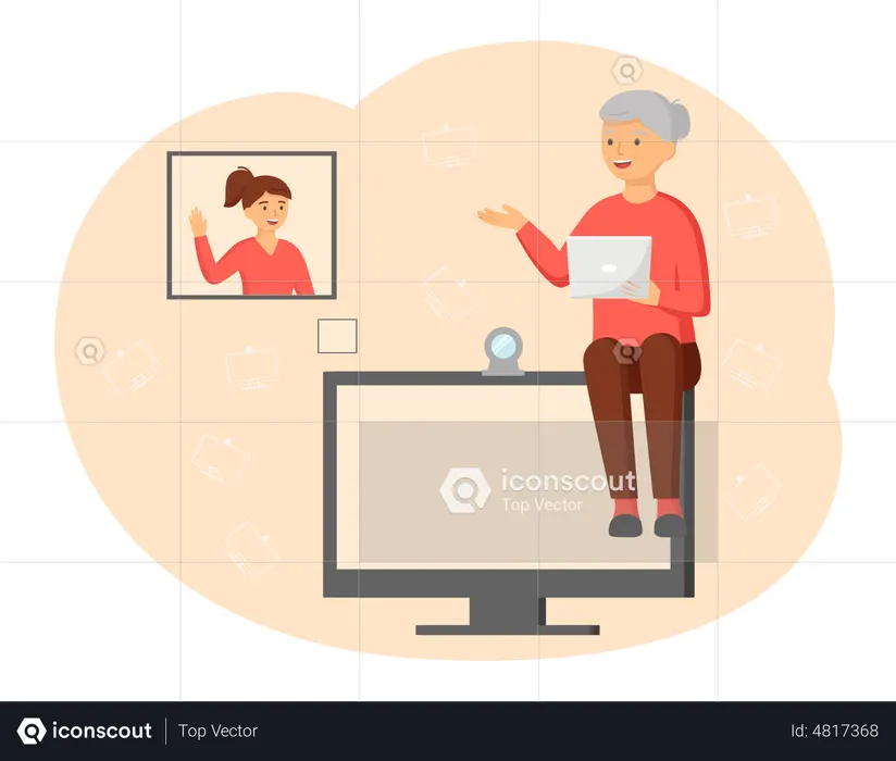 Femme âgée discutant avec sa fille lors d'un appel vidéo  Illustration