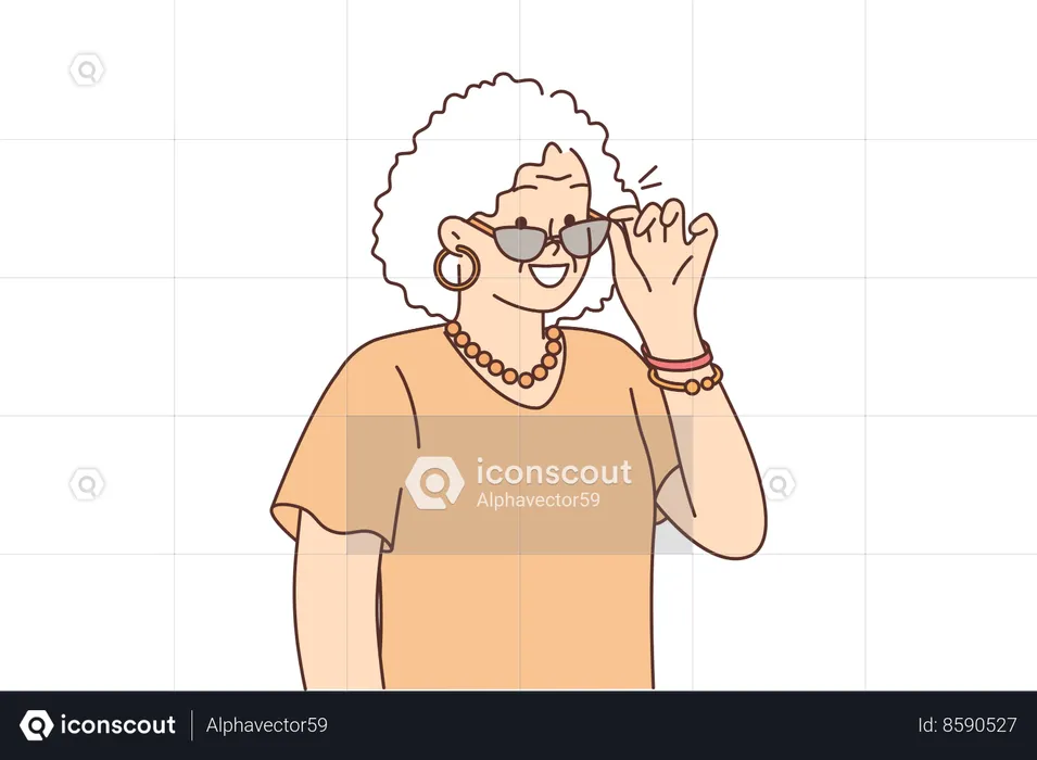 Une femme âgée porte des lunettes à la mode  Illustration