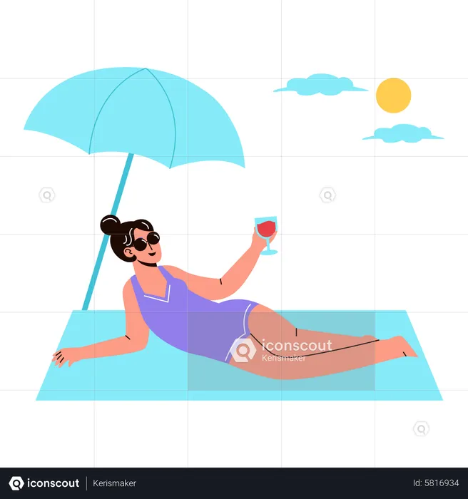 Femme allongée à la plage  Illustration