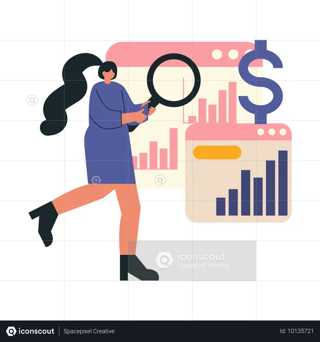 Femme analysant des données commerciales  Illustration