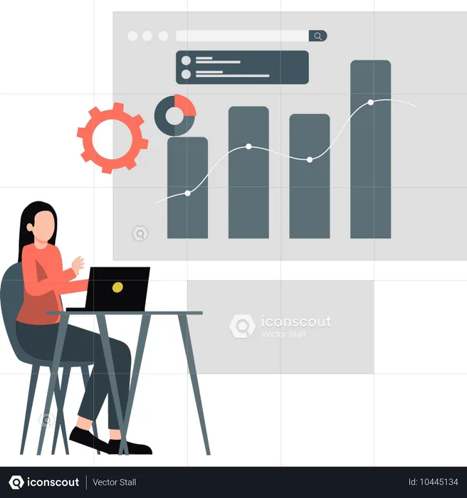 Une femme analyse un graphique d'entreprise  Illustration