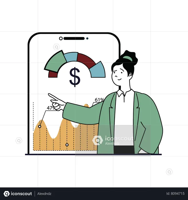 Femme analysant des données commerciales  Illustration