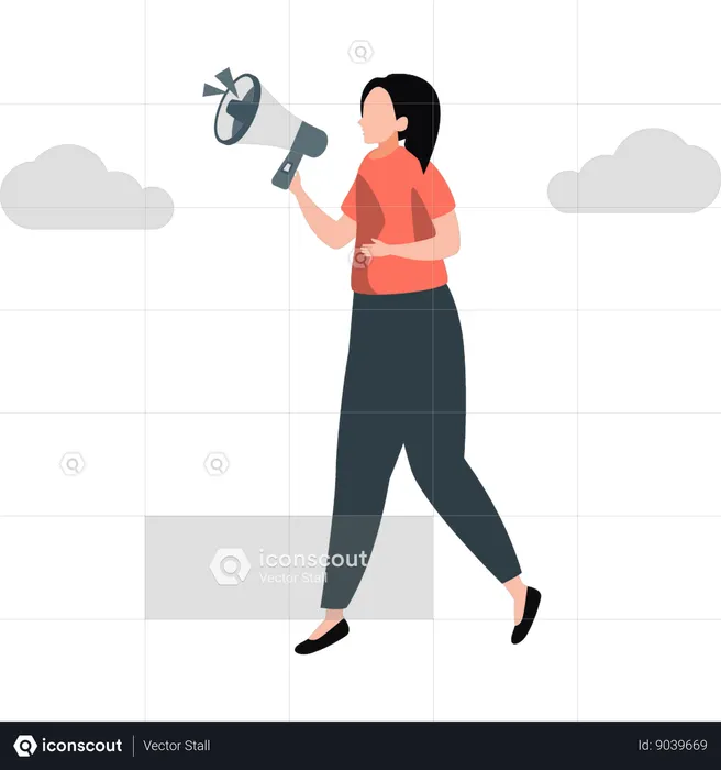 Femme annonçant par mégaphone  Illustration