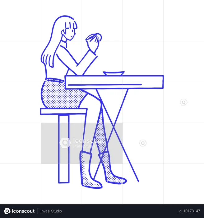 Femme savourant un café au café  Illustration