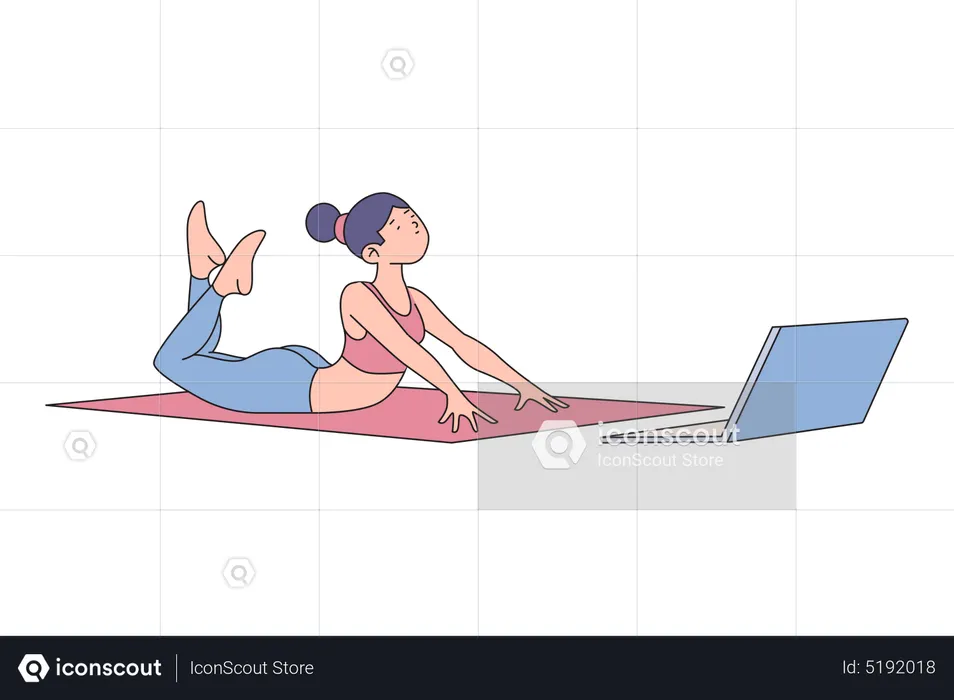Femme bénéficiant d'un cours de yoga en ligne  Illustration