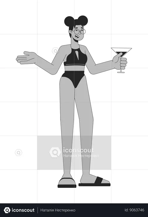 La femme s'amuse à la fête au bord de la piscine  Illustration