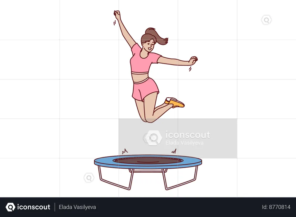 La femme s'amuse sur le trampoline  Illustration