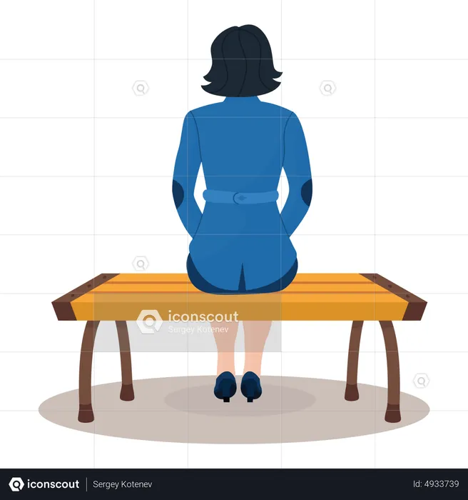 Femme assise sur un banc  Illustration