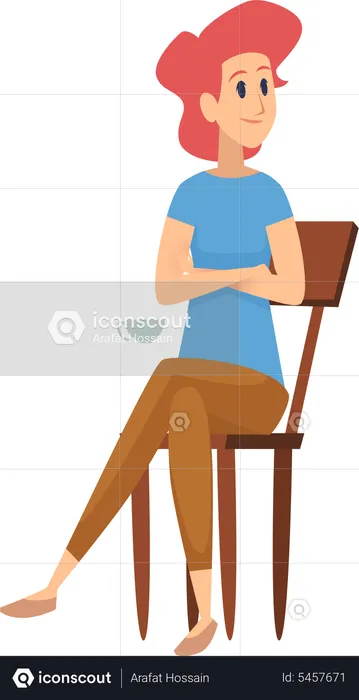 Femme assise sur une chaise avec une tasse de café  Illustration