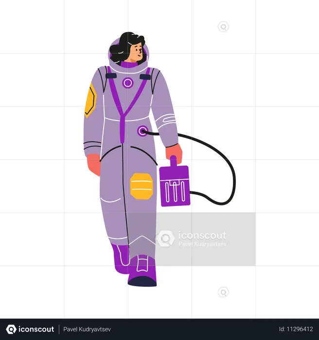 Une astronaute en combinaison de protection violette  Illustration