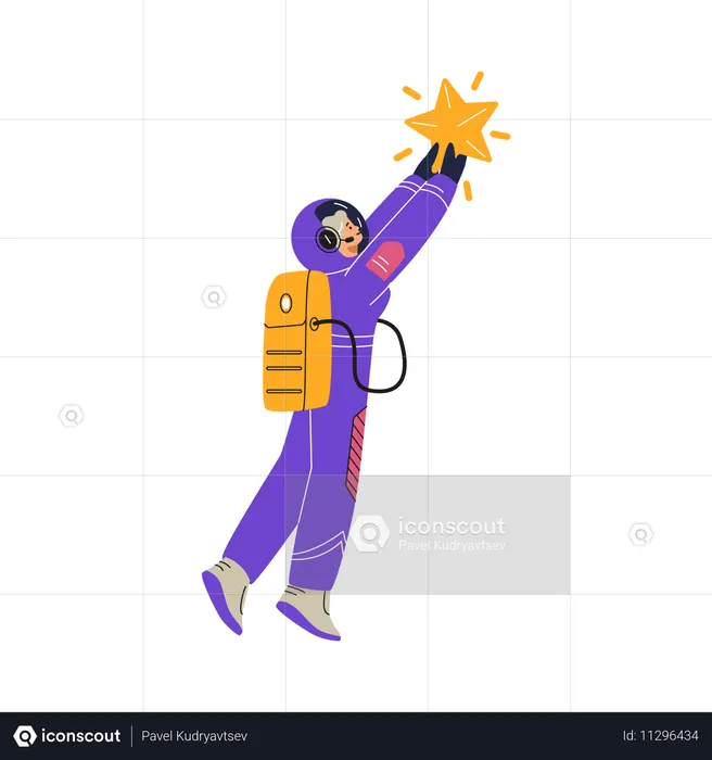 Femme astronaute dans une combinaison spatiale tenant une étoile  Illustration