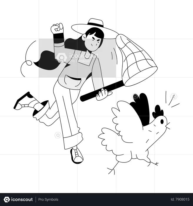 Femme attrapant du poulet  Illustration