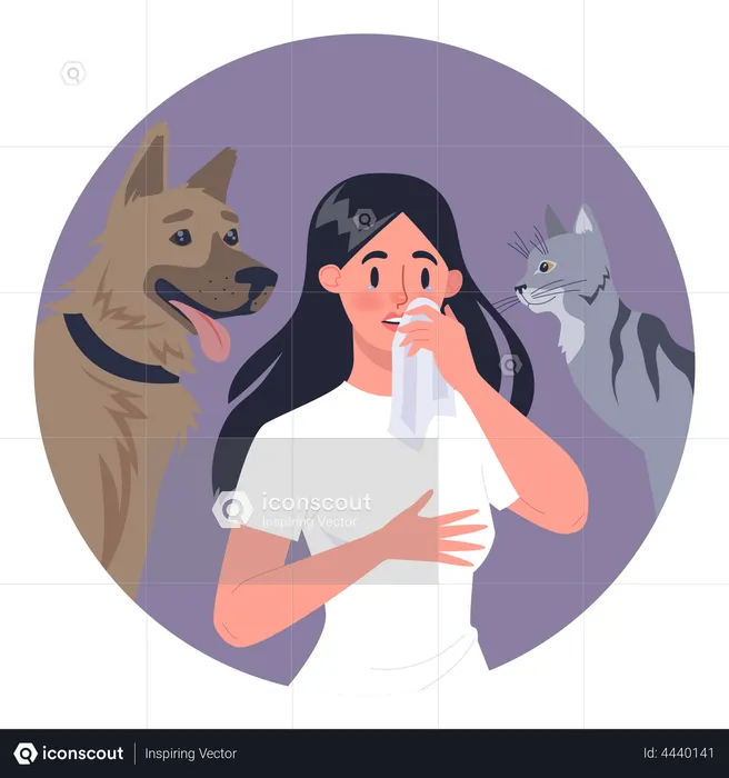 Femme allergique aux animaux domestiques  Illustration