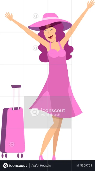 Femme avec bagages de voyage  Illustration