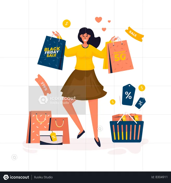 Femme avec grande vente du Black Friday  Illustration