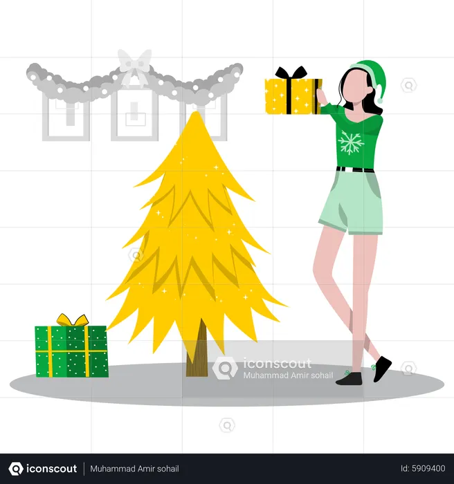 Femme avec cadeau de Noël  Illustration