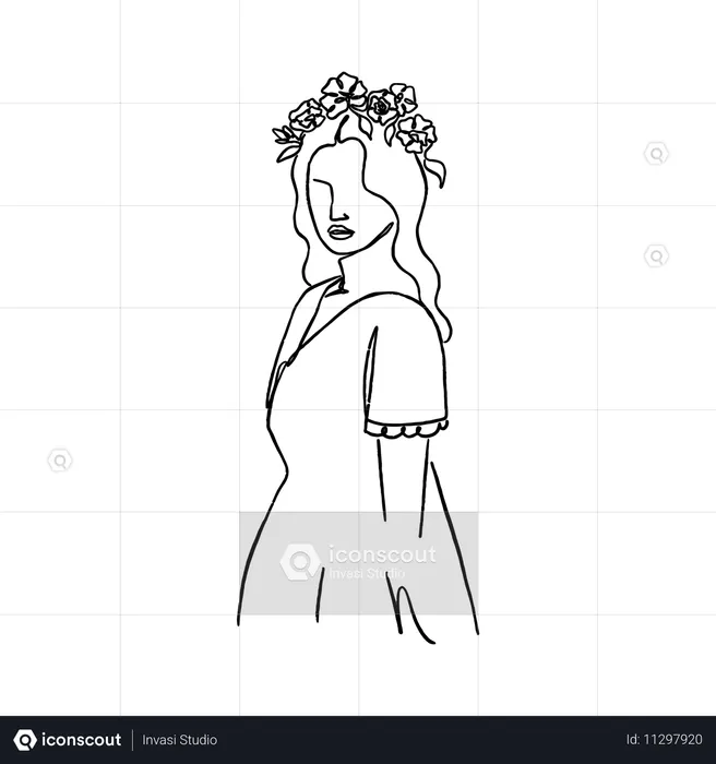 Femme avec une couronne de fleurs  Illustration