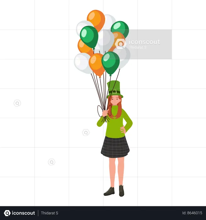 Femme avec des ballons dans la célébration irlandaise  Illustration