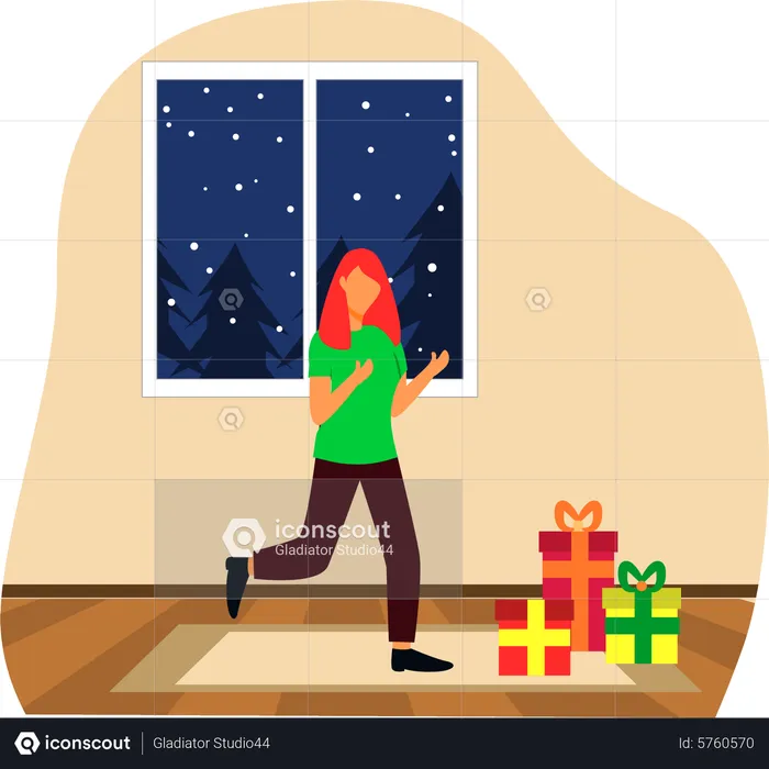 Femme avec des cadeaux de Noël  Illustration