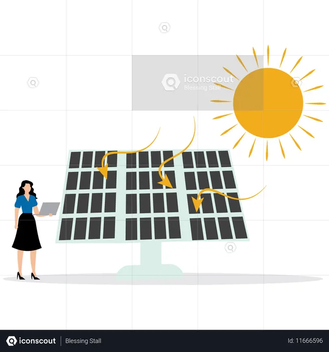 Femme avec des panneaux solaires  Illustration