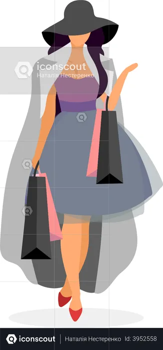 Femme avec des sacs à provisions  Illustration