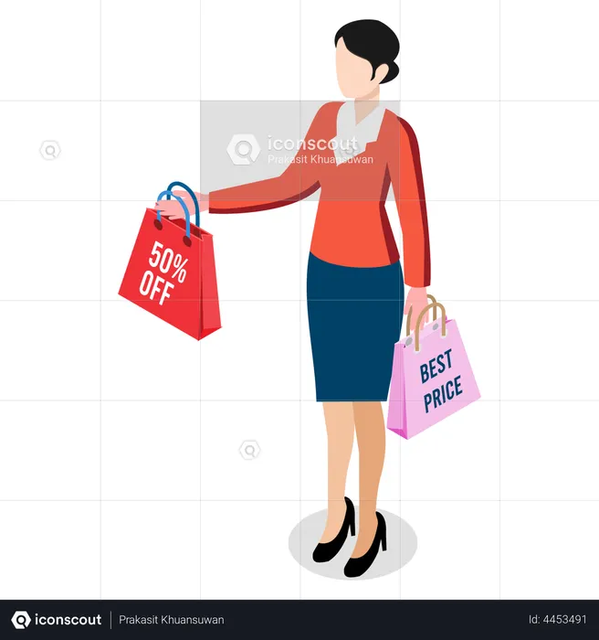 Femme avec des sacs à provisions  Illustration