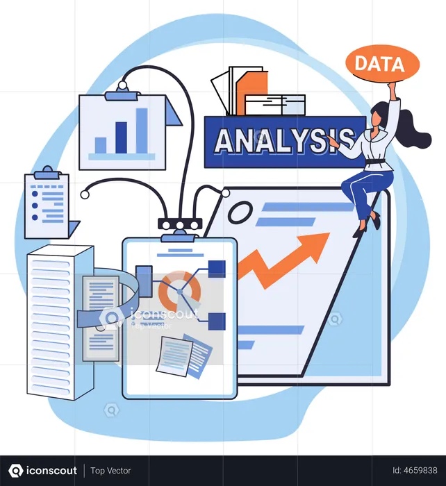 Femme avec rapport d'analyse de données  Illustration