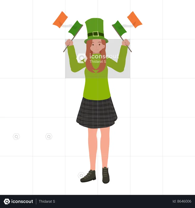 Femme avec drapeau irlandais  Illustration