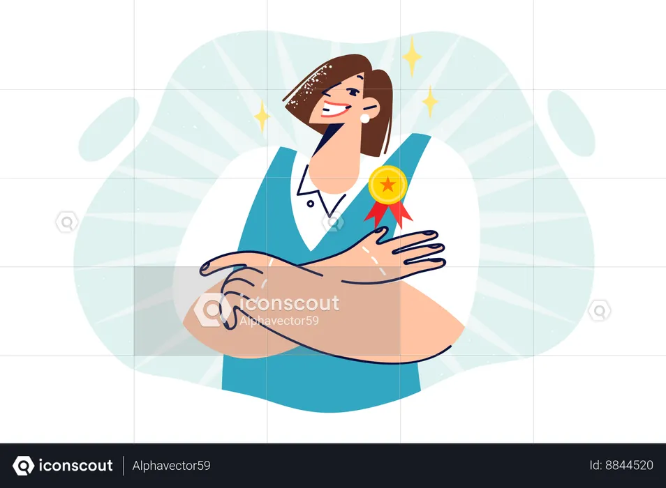 Femme avec médaille du meilleur employé du mois  Illustration