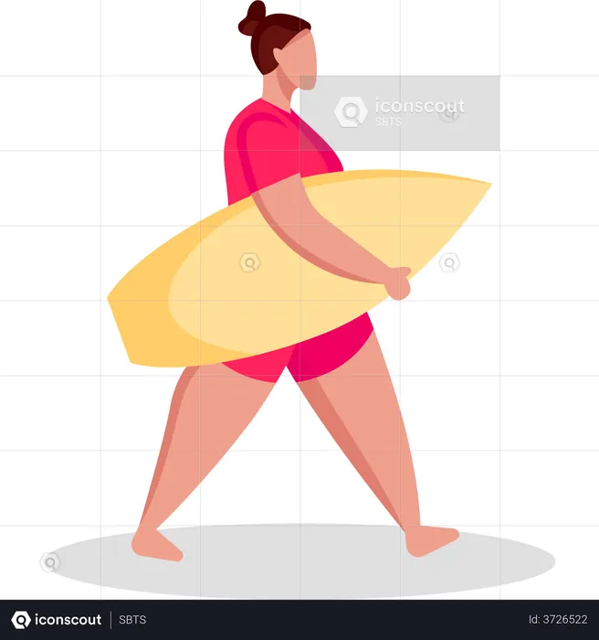 Femme avec planche de surf  Illustration