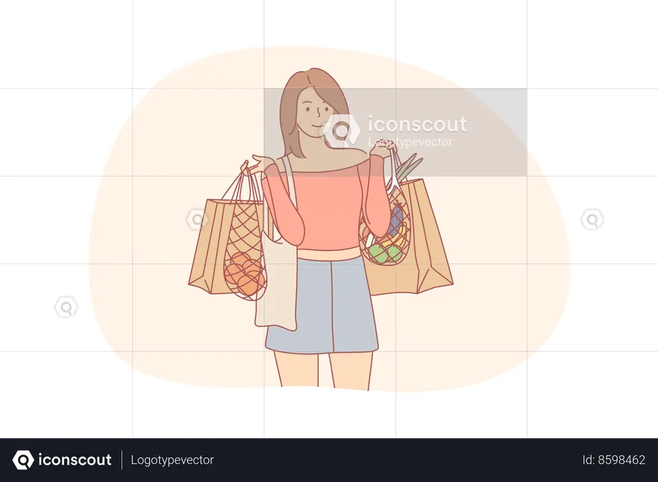 Femme avec des sacs d'épicerie  Illustration