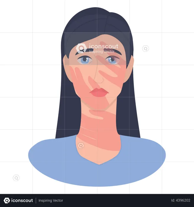 Femme avec une gifle sur le visage souffrant de violence domestique  Illustration