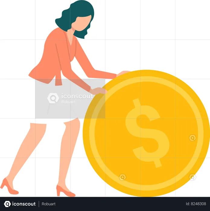 Femme avec une pièce d'un dollar en or  Illustration